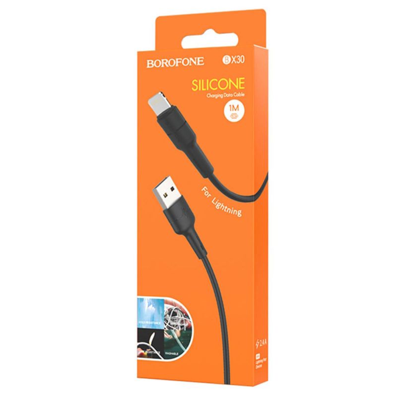 Кабель BOROFONE BX30 USB to iP 2.4A, 1m, silicone, TPE connectors, Black