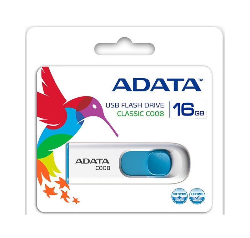 Флеш-накопичувач ADATA USB 2.0 C008 16Gb White/Blue