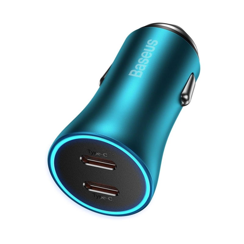 Автомобільний зарядний пристрій Baseus Golden Contactor Pro Dual Fast Charger Car Charger C+C 40W Blue