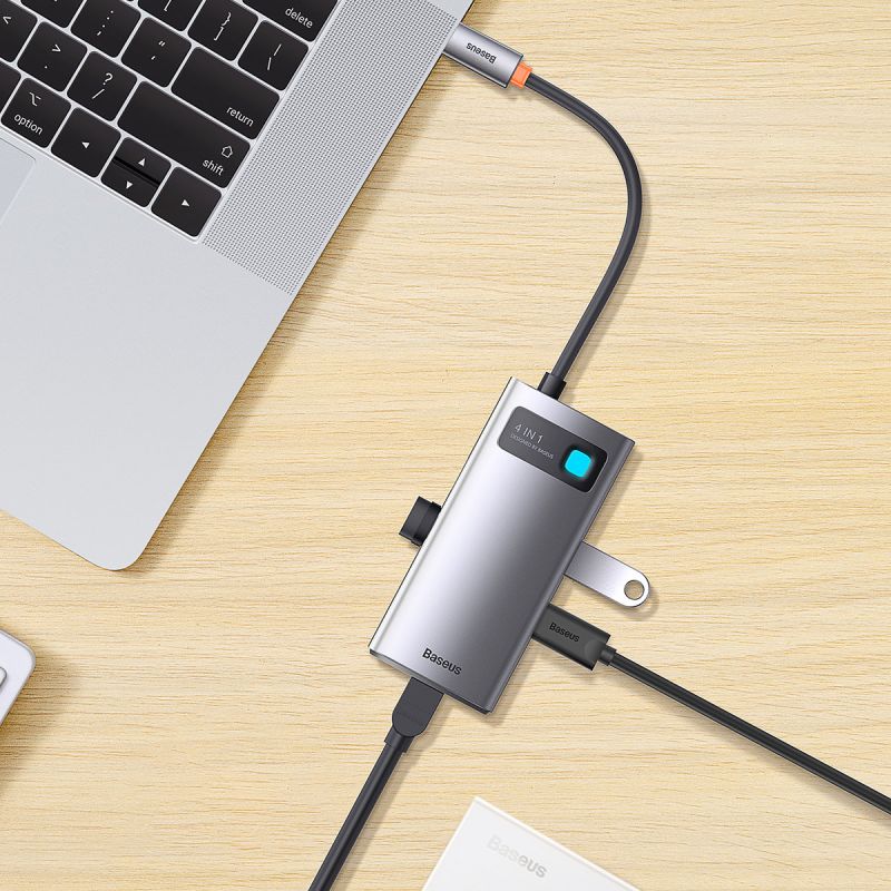 USB-хаб Baseus Metal Gleam Series 4-in-1 Multifunctional Type-C HUB Docking Station Gray （Type-C to USB3.0*3+RJ45*1）