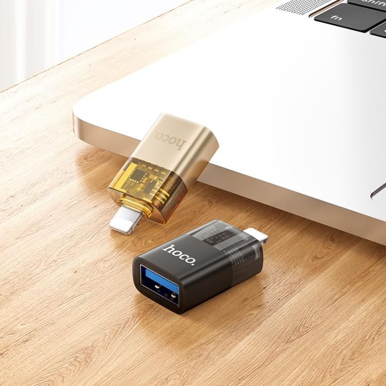 Перехідник HOCO UA36 iP male to USB female OTG transparent adapter Black