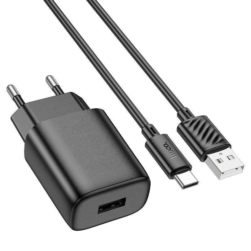 Мережевий зарядний пристрій з кабелем HOCO C134A Solid single-port charger set (Type-C) (EU) Black