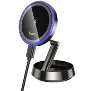 Автотримач для телефона з БЗП HOCO HW33 Metal ring magnetic wireless fast charging car holder (center console) Metal Grey