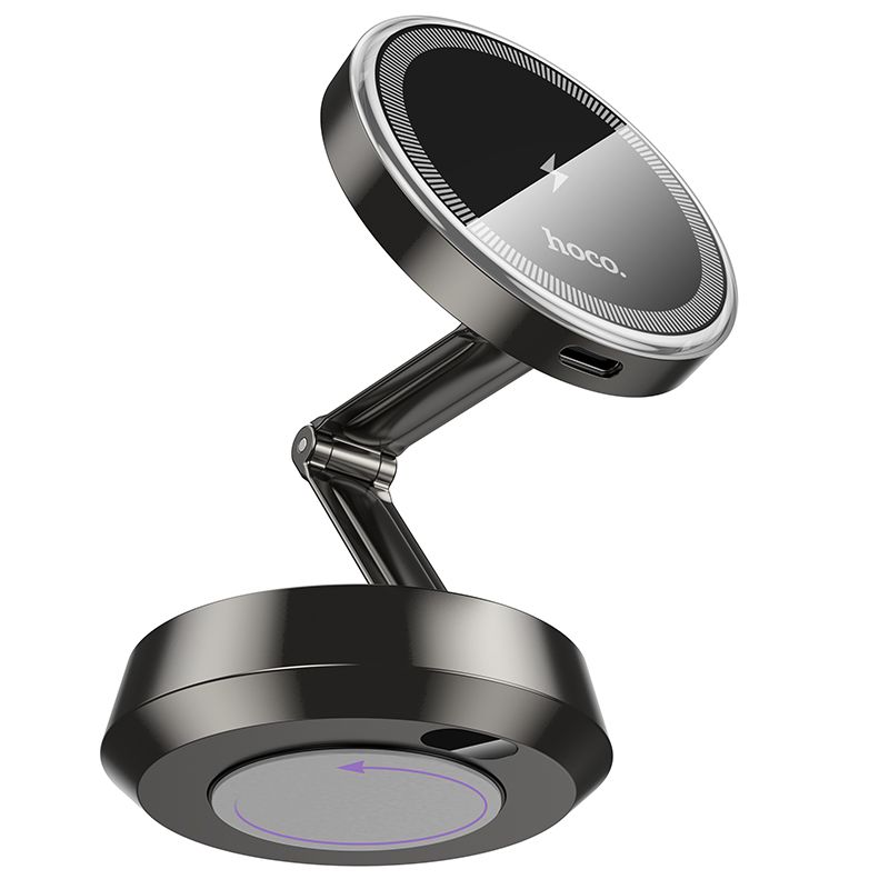 Автотримач для телефона з БЗП HOCO HW33 Metal ring magnetic wireless fast charging car holder (center console) Metal Grey