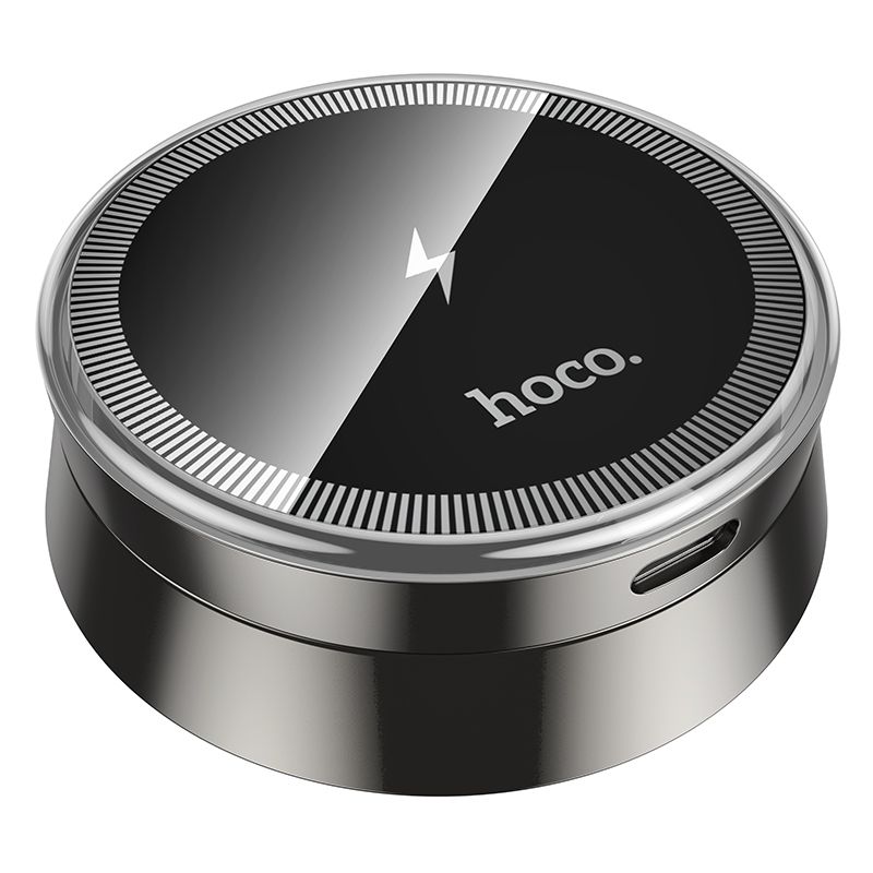 Автотримач для телефона з БЗП HOCO HW33 Metal ring magnetic wireless fast charging car holder (center console) Metal Grey