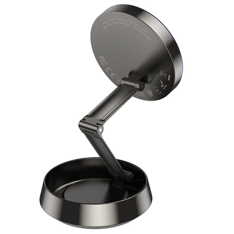 Автотримач для телефона з БЗП HOCO HW33 Metal ring magnetic wireless fast charging car holder (center console) Metal Grey
