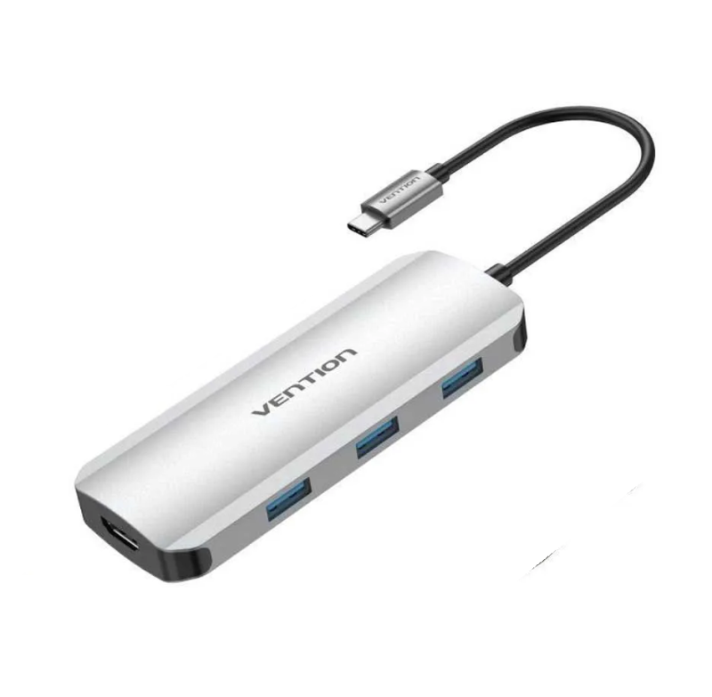 USB-хаб Vention USB-C to HDMI/USB 3.0x3/SD/TF/PD Docking Station Gray 0.15M Aluminum Alloy Type