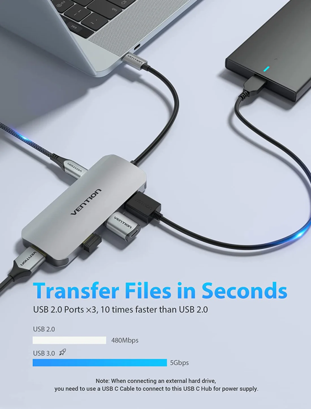 USB-хаб Vention USB-C to HDMI/USB 3.0x3/SD/TF/PD Docking Station Gray 0.15M Aluminum Alloy Type