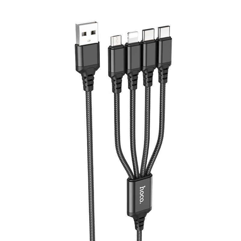 Кабель HOCO X76 4-in-1 Super charging cable (Type-C+Type-C+iP+Micro) Black