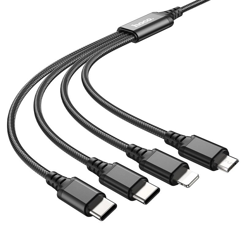 Кабель HOCO X76 4-in-1 Super charging cable (Type-C+Type-C+iP+Micro) Black