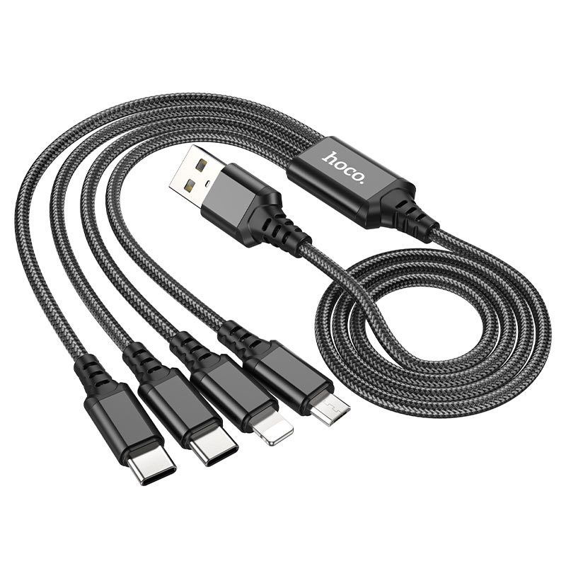 Кабель HOCO X76 4-in-1 Super charging cable (Type-C+Type-C+iP+Micro) Black