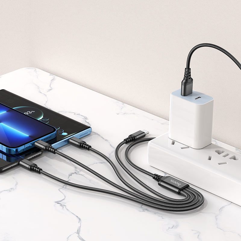 Кабель HOCO X76 4-in-1 Super charging cable (Type-C+Type-C+iP+Micro) Black