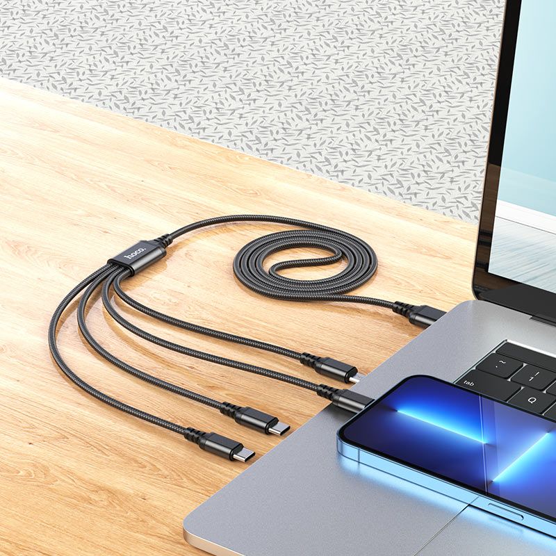 Кабель HOCO X76 4-in-1 Super charging cable (Type-C+Type-C+iP+Micro) Black
