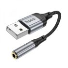 Аудiокабель HOCO LS36 USB-A  to 3.5 female, nylon braid,  0.12m, Black
