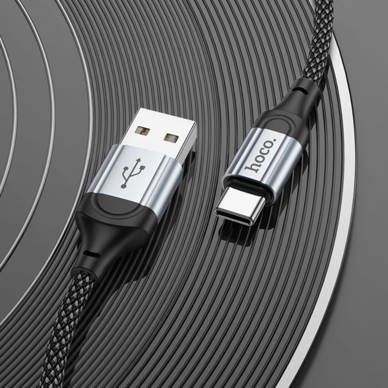 Кабель HOCO X102 USB to Type-C 3A, 1m, nylon, aluminum connectors, Black