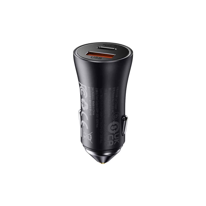 Автомобільний зарядний пристрій Baseus Golden Contactor Max Dual Fast Charger Car Charger U+C 60W Dark Gray