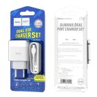 Мережевий зарядний пристрій з кабелем HOCO C73A Glorious dual port charger set(Micro) 12W White