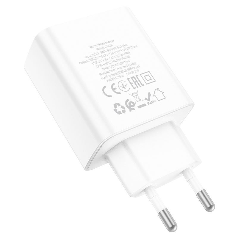 Мережевий зарядний пристрій HOCO C102A Fuerza QC3.0 four-port charger 18W White