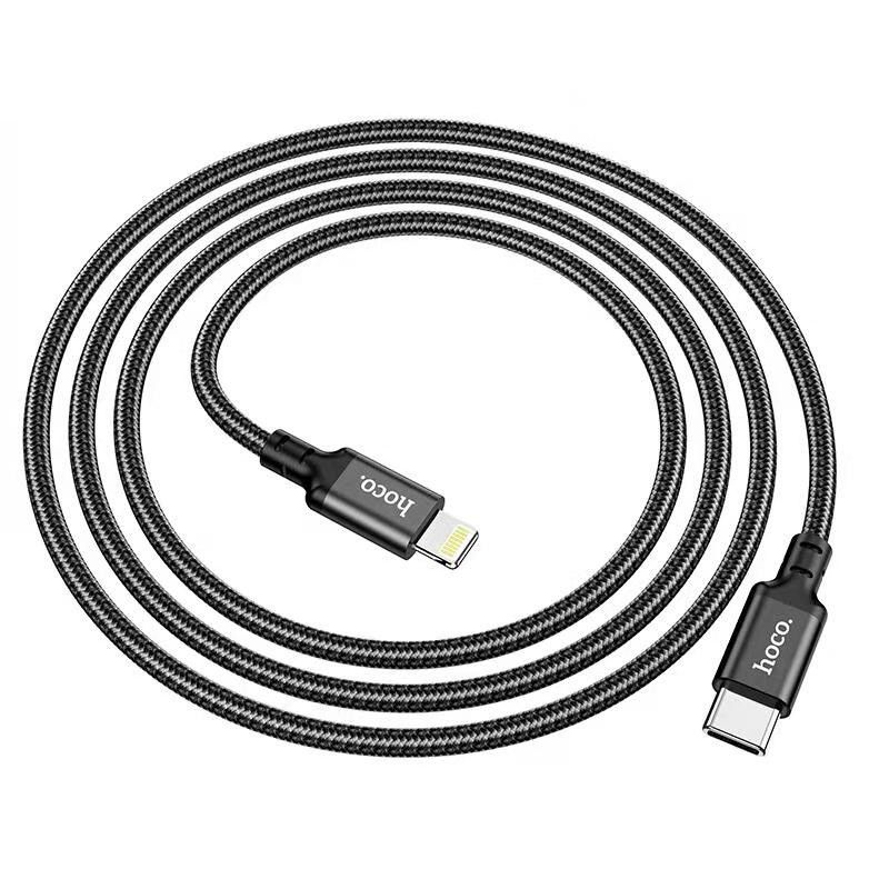 Кабель HOCO X14 Type-C to iP 3A, 20W, 2m, nylon, aluminum connectors, Black