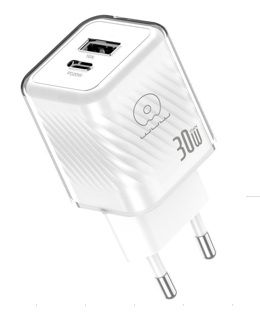 Мережевий зарядний пристрій WUW-C228 30W Gan Charger USB C + USB A white