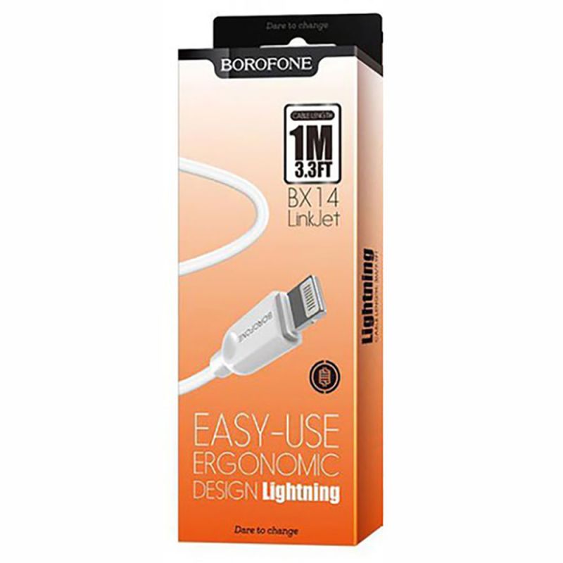 Кабель BOROFONE BX14 USB to iP 2.4A, 1m, PVC, TPE connectors, White