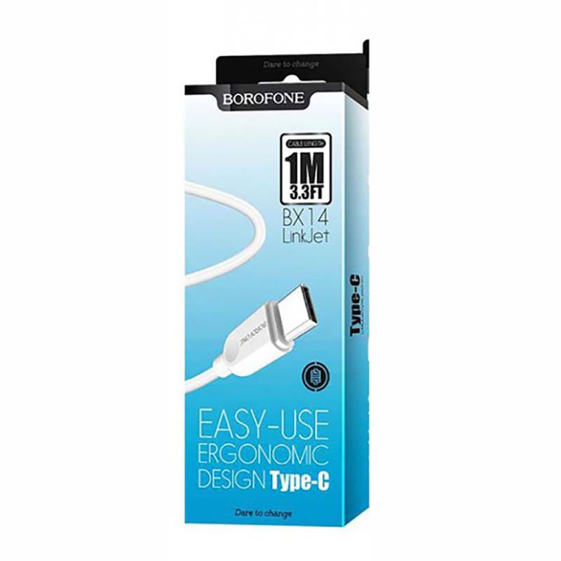 Кабель BOROFONE BX14 USB to Type-C 2.4A, 1m, PVC, TPE connectors, White