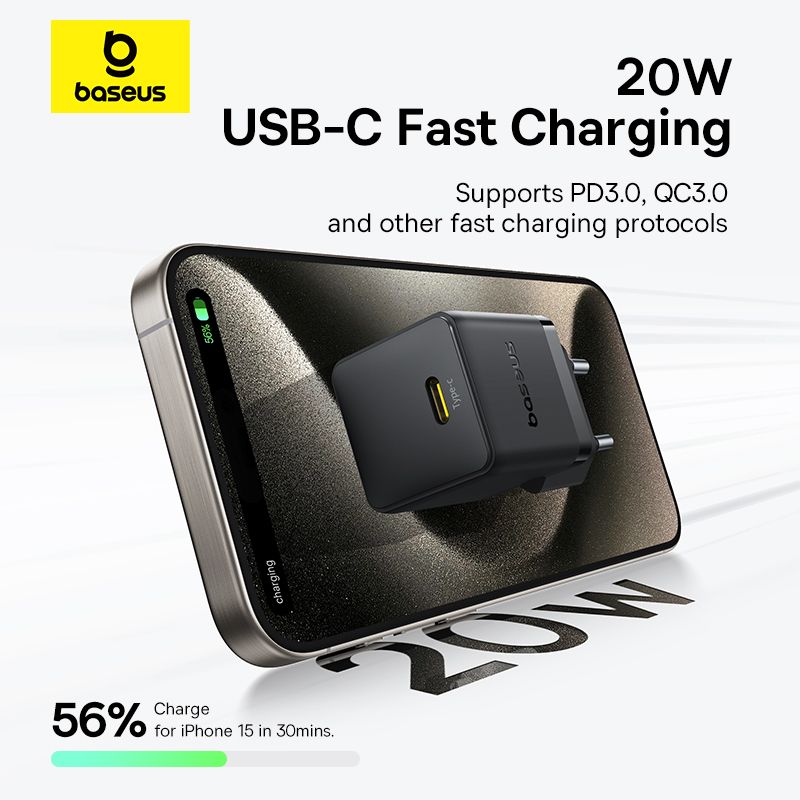 Мережевий зарядний пристрій Baseus Palm Fast Charger 1C 20W EU Cluster Black