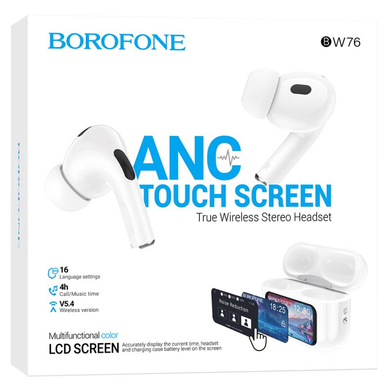 Бездротові навушники BOROFONE BW76 Brocade true wireless ANC noise reduction touch screen BT headset Champagne White