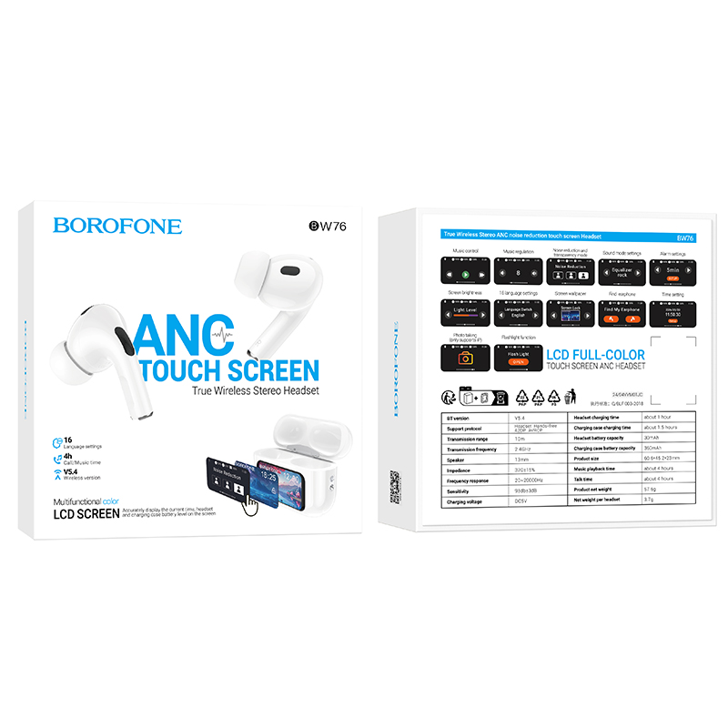Бездротові навушники BOROFONE BW76 Brocade true wireless ANC noise reduction touch screen BT headset Champagne White