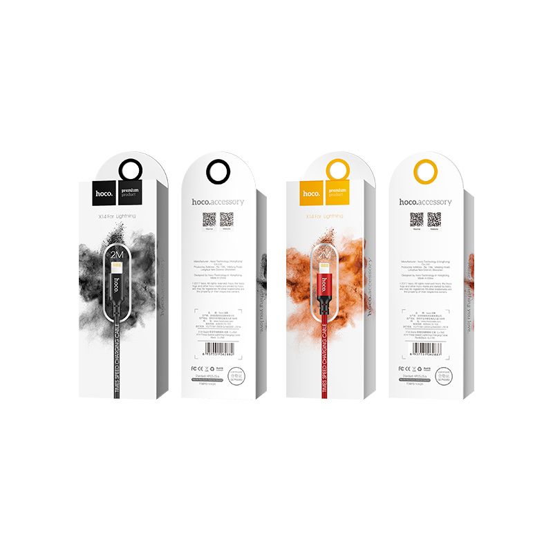 Кабель HOCO X14 USB to iP 2A, 2m, nylon, aluminum connectors, Black
