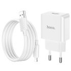 Мережевий зарядний пристрій з кабелем HOCO C106A Leisure single port charger set(iP) 10.5W White