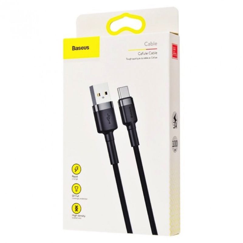 Кабель Baseus Cafule Cable USB For Type-C 3A 1m Gray+Black
