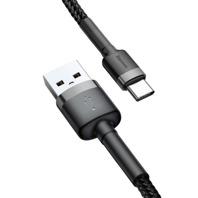 Кабель Baseus Cafule Cable USB For Type-C 3A 2m Gray+Black