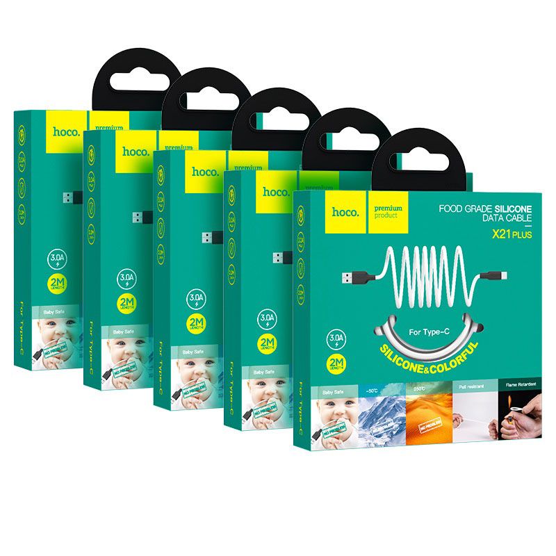 Кабель HOCO X21 Plus USB to Type-C 3A, 2m, silicone, silicone connectors, Black+White