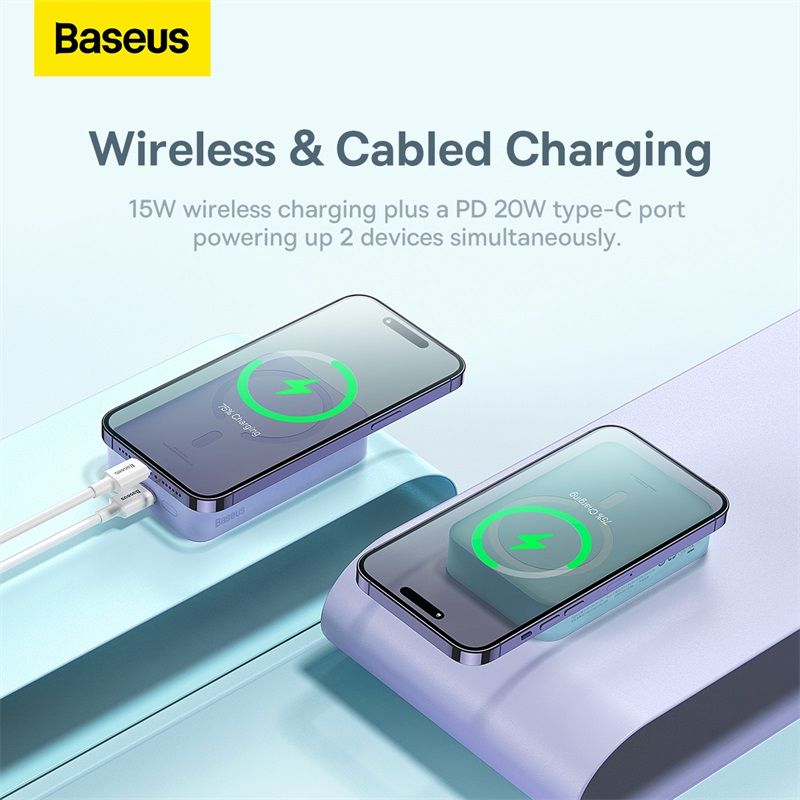 Зовнішній акумулятор Baseus Magnetic Mini Wireless Fast Charge Power Bank 20000mAh 20W Purple
