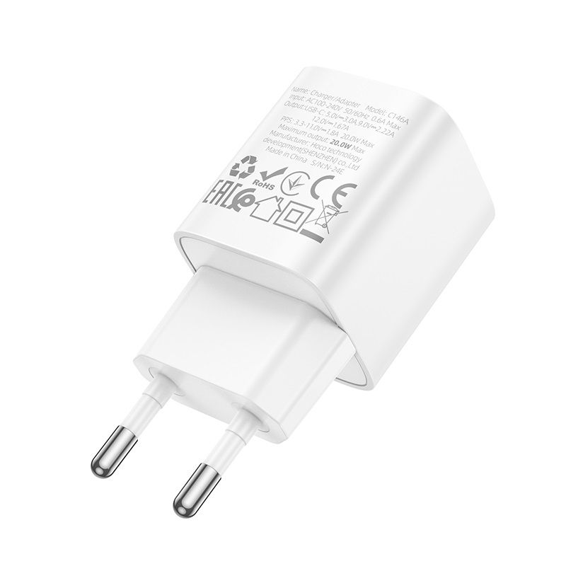 Мережевий зарядний пристрій HOCO C146A Charm single port PD20W charger (EU) White