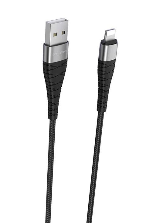 Кабель BOROFONE BX32 USB to iP 2.4A, 1m, nylon, aluminum+TPE connectors, Black