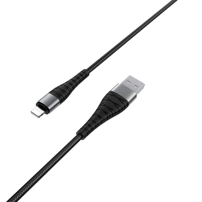 Кабель BOROFONE BX32 USB to iP 2.4A, 1m, nylon, aluminum+TPE connectors, Black