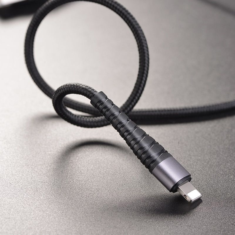 Кабель BOROFONE BX32 USB to iP 2.4A, 1m, nylon, aluminum+TPE connectors, Black