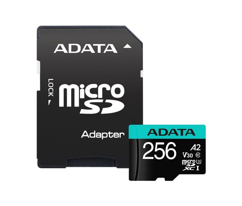 Карта пам'яті microSDXC (UHS-1 U3) A-DATA Premier Pro 256Gb Class 10 V30S A2 (R-100Mb/s W85Mb/s) (adapter SD)