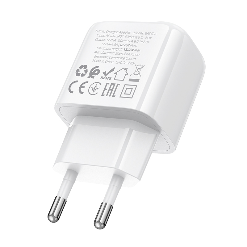 Мережевий зарядний пристрій BOROFONE BAS42A Potential single-port QC3.0 charger(EU) White