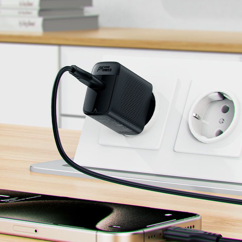Мережевий зарядний пристрій з кабелем ACEFAST A82 PD20W GaN single USB-C charger set (P5) (EU) Black