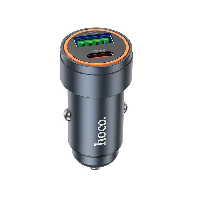 Автомобільний зарядний пристрій HOCO Z57A Glorious PD30W+QC3.0 car charger Metal Gray