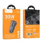 Автомобільний зарядний пристрій HOCO Z57A Glorious PD30W+QC3.0 car charger Metal Gray