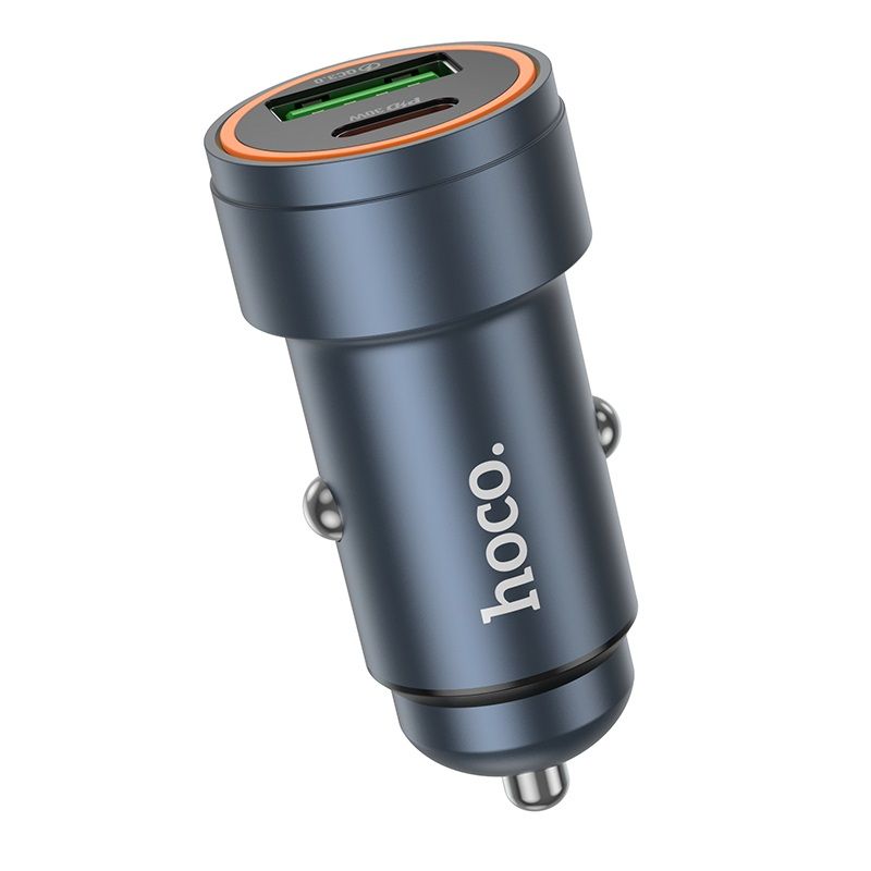 Автомобільний зарядний пристрій HOCO Z57A Glorious PD30W+QC3.0 car charger Metal Gray