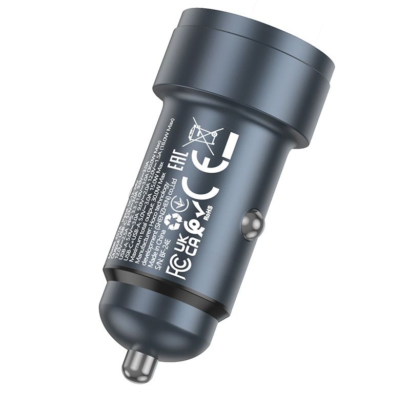 Автомобільний зарядний пристрій HOCO Z57A Glorious PD30W+QC3.0 car charger Metal Gray