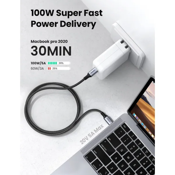 Кабель UGREEN US316 USB-C Cable Aluminum Case with Braided 2m (Black) (UGR-70429)