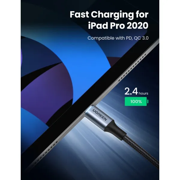 Кабель UGREEN US316 USB-C Cable Aluminum Case with Braided 2m (Black) (UGR-70429)