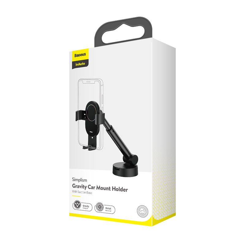 Автотримач для телефона Baseus Simplism gravity car mount holder with suction base Black