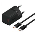 Мережевий зарядний пристрій з кабелем Baseus GaN5 Fast Charger(mini) 1C 30W EU Cluster Black(with: Baseus Dynamic 3 Series Fast Charging Data Cable